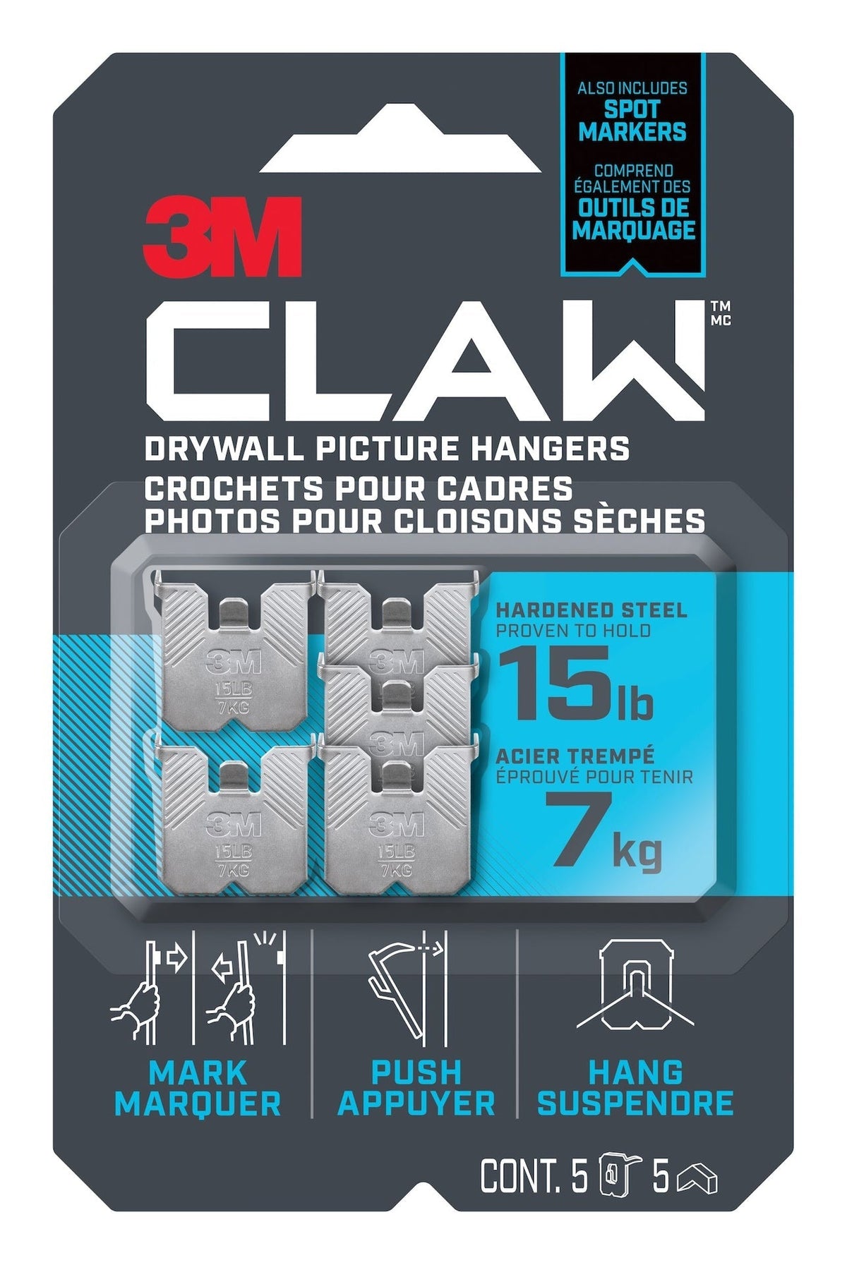 3M Claw DrywAll Picture Hanger, 15-lb Capacity, 5 Hangers per Pack N7T7 - product image 1