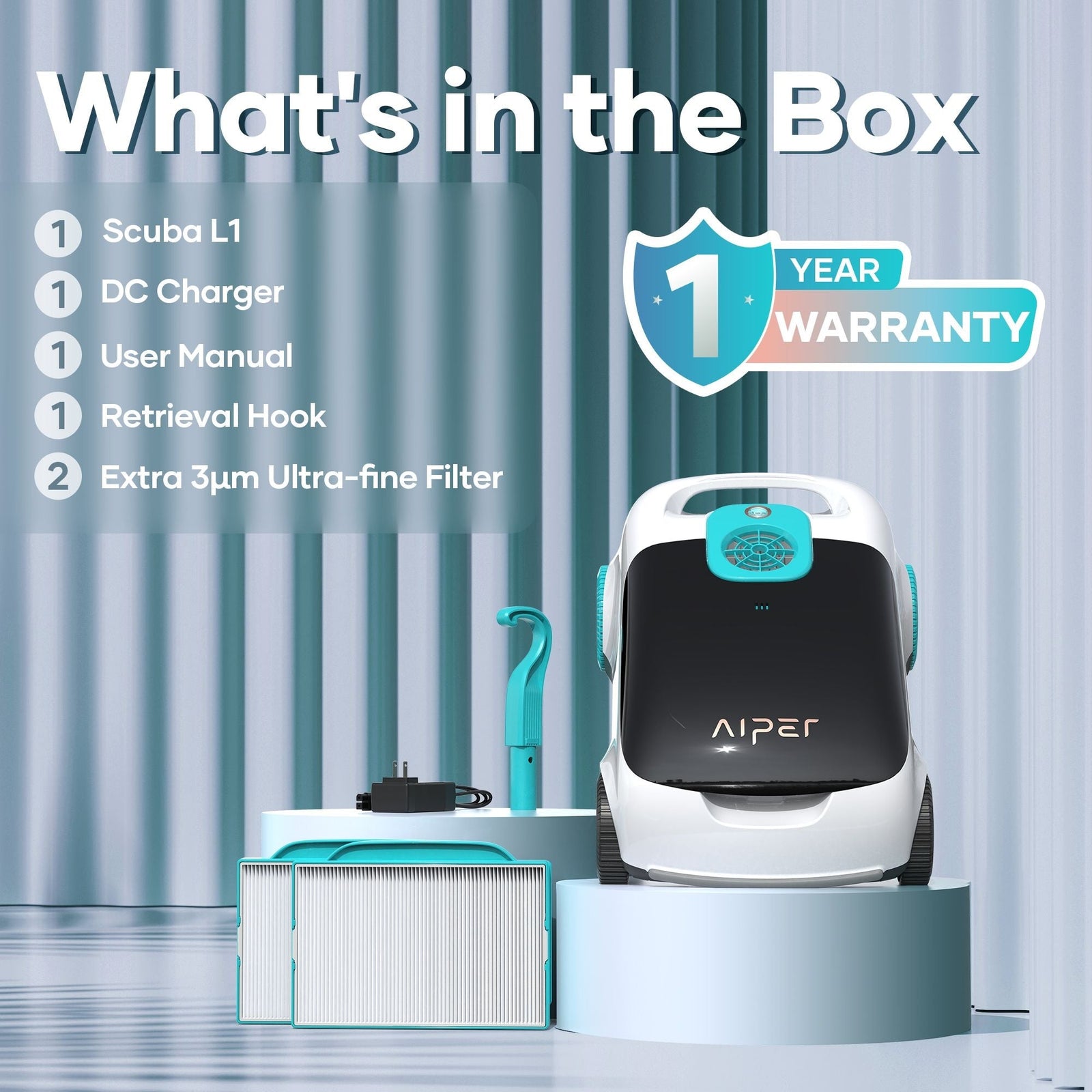 Scuba L1 Cordless Robotic Pool Cleaner, Tri-Motor, Advanced Filtration & Quick Drain, Ideal for Above-Ground Pools up to 1,100-sq.ft. N2F1 - product image 5