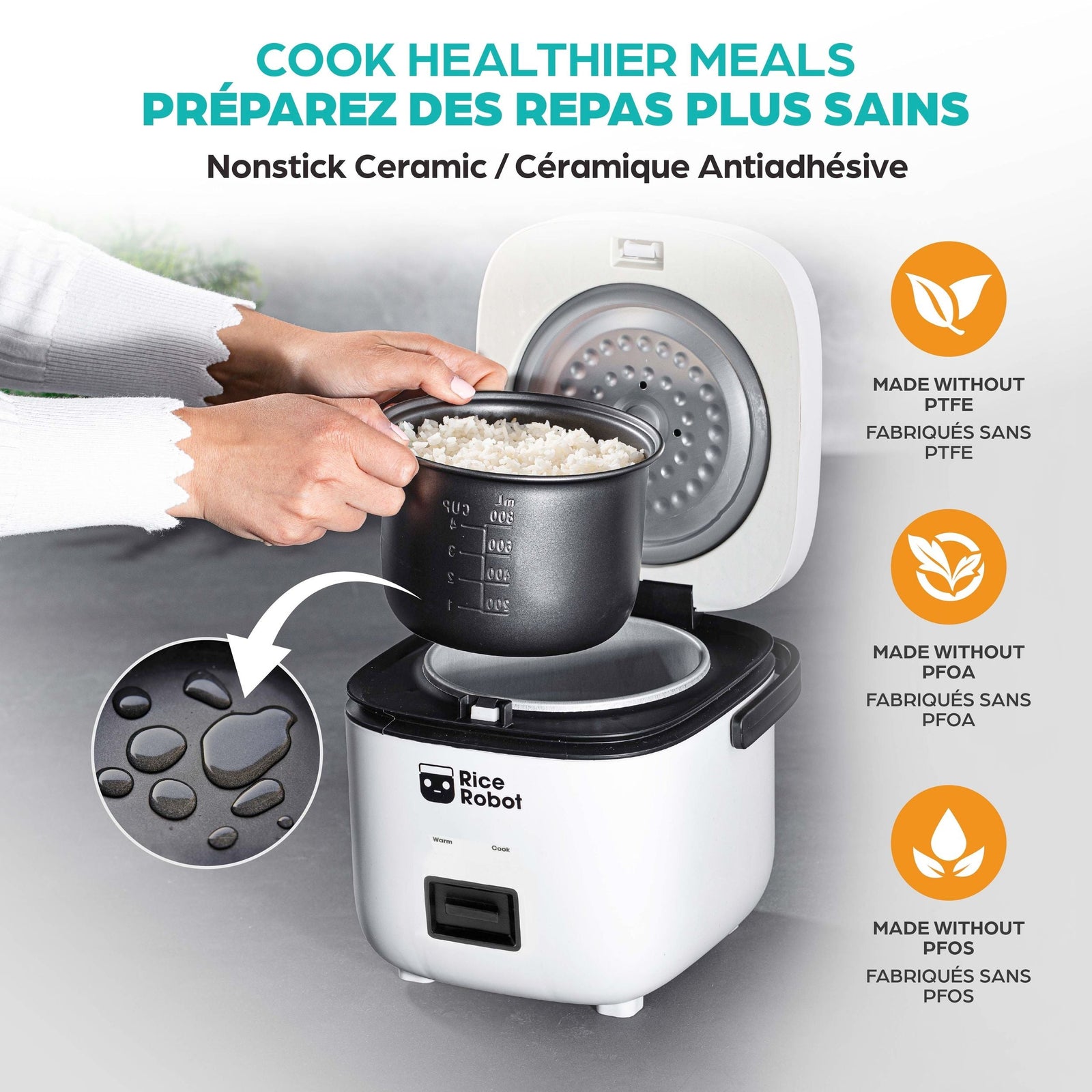 Ceramic Nonstick Rice Cooker, White, 1-qt H4P5 - product image 6