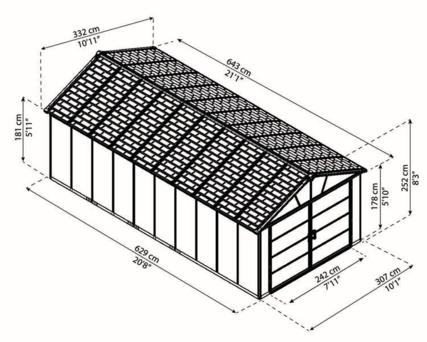 by Palram Yukon 2-Door Car Garage/Utility Storage Shed Kit, Dark Grey, 11x21-ft S3I3 - product image 5