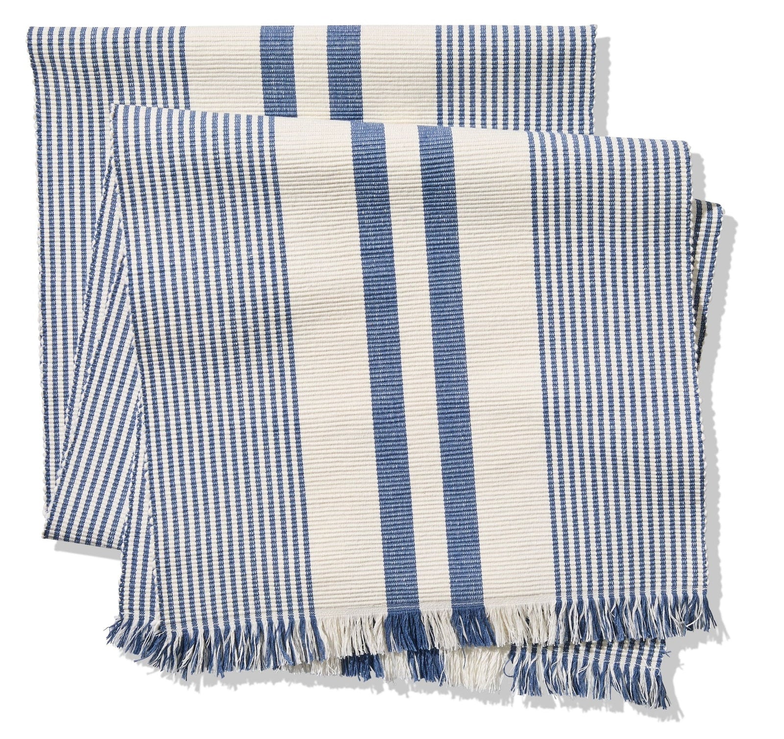 Blue Ribbed Rectangular Cotton Table Runner, 84-in x 15-in H0K8 - product image 1
