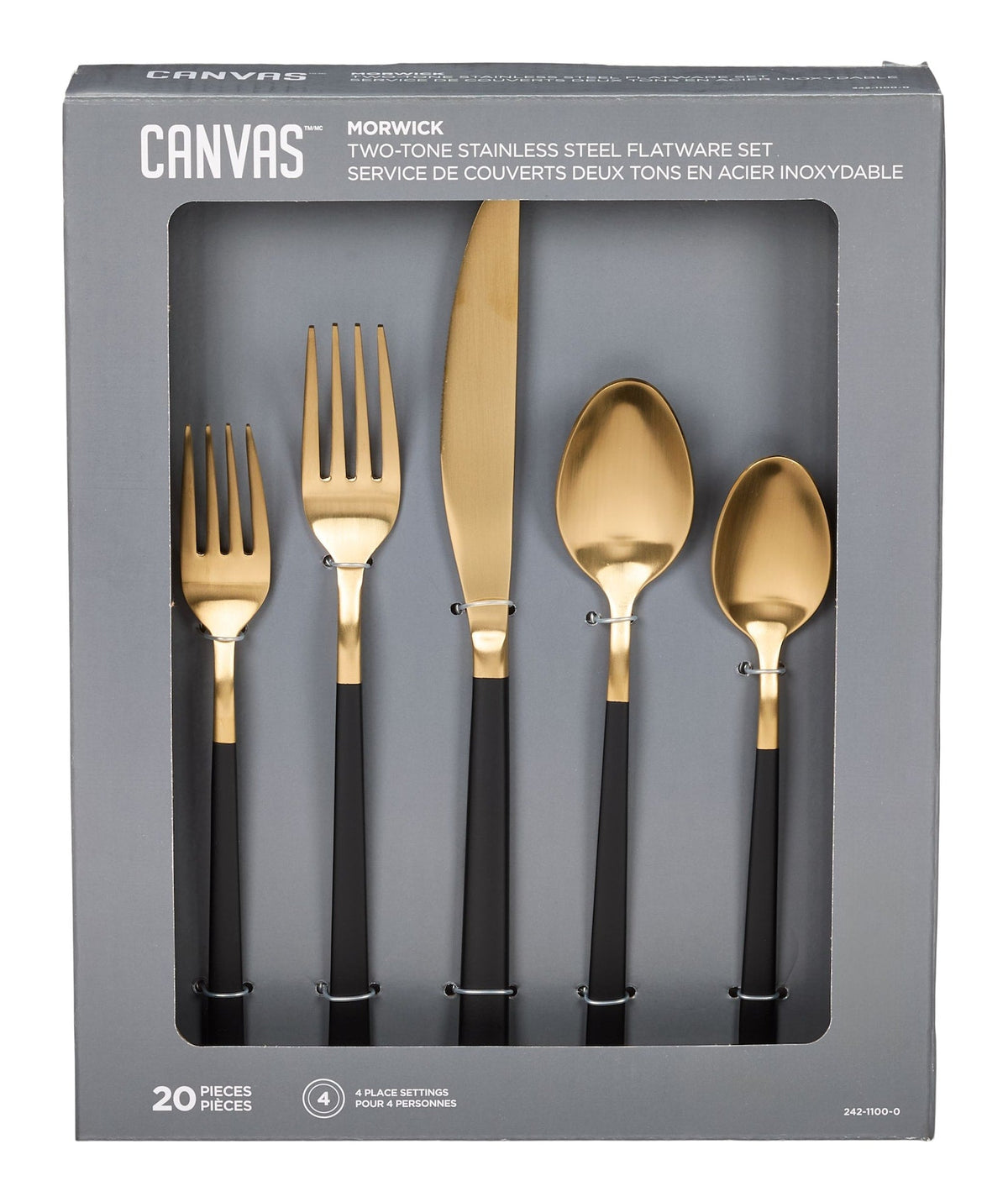 Flatware Set, Serves 4, 20-pc, Black & Gold W7Q4 - product image 1