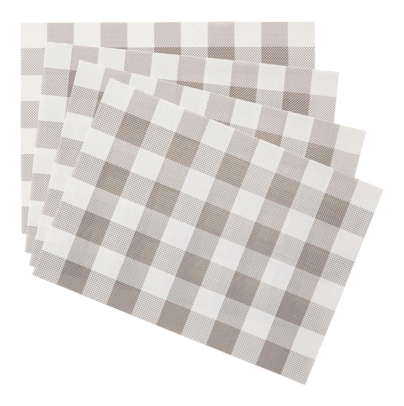 Gingham Plaid Checkered Rectangle Placemat, Silver/Ivory, 13-in x 18-in, 4-pk E8H0 - product image 1