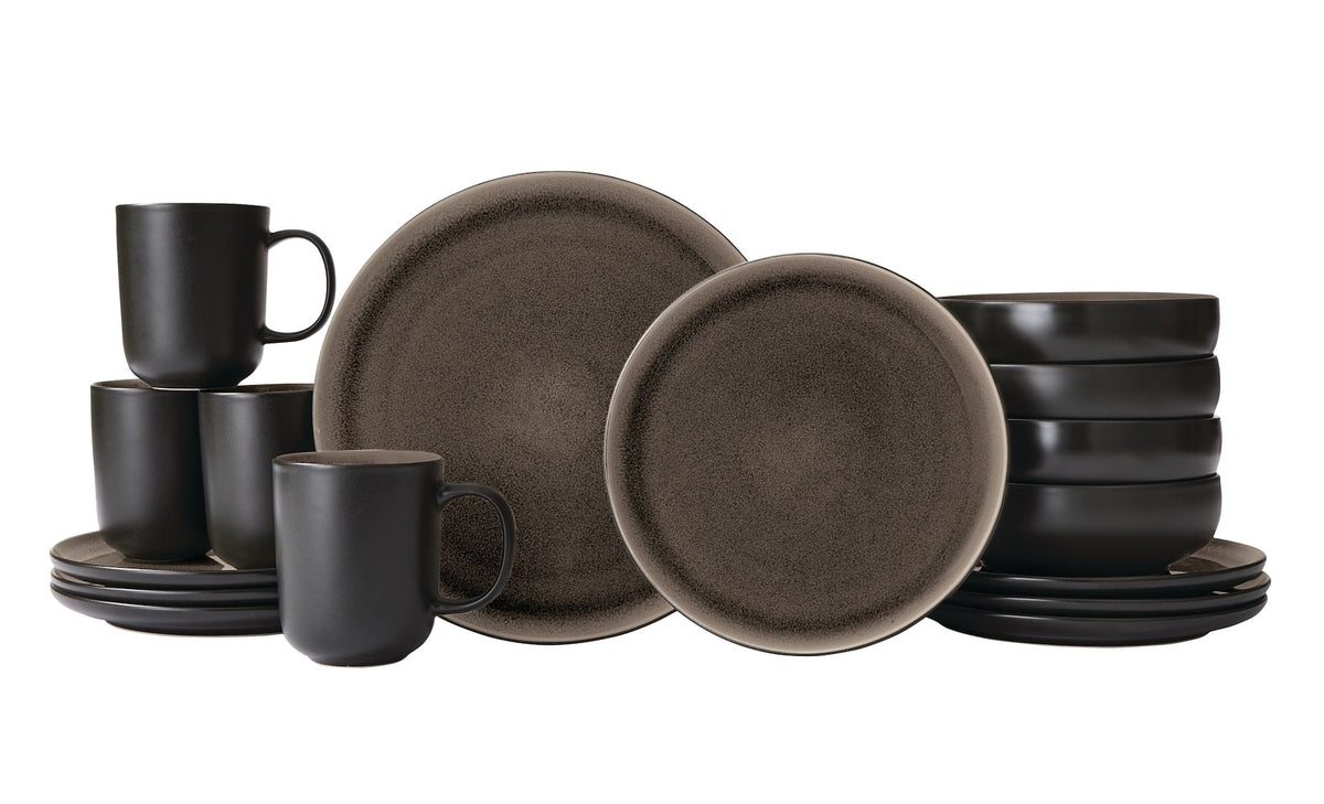 Kenway Stoneware Dinnerware Set, Serves 4, 16-pc, Matte Black & Taupe Reactive Glaze F7G3 - product image 2
