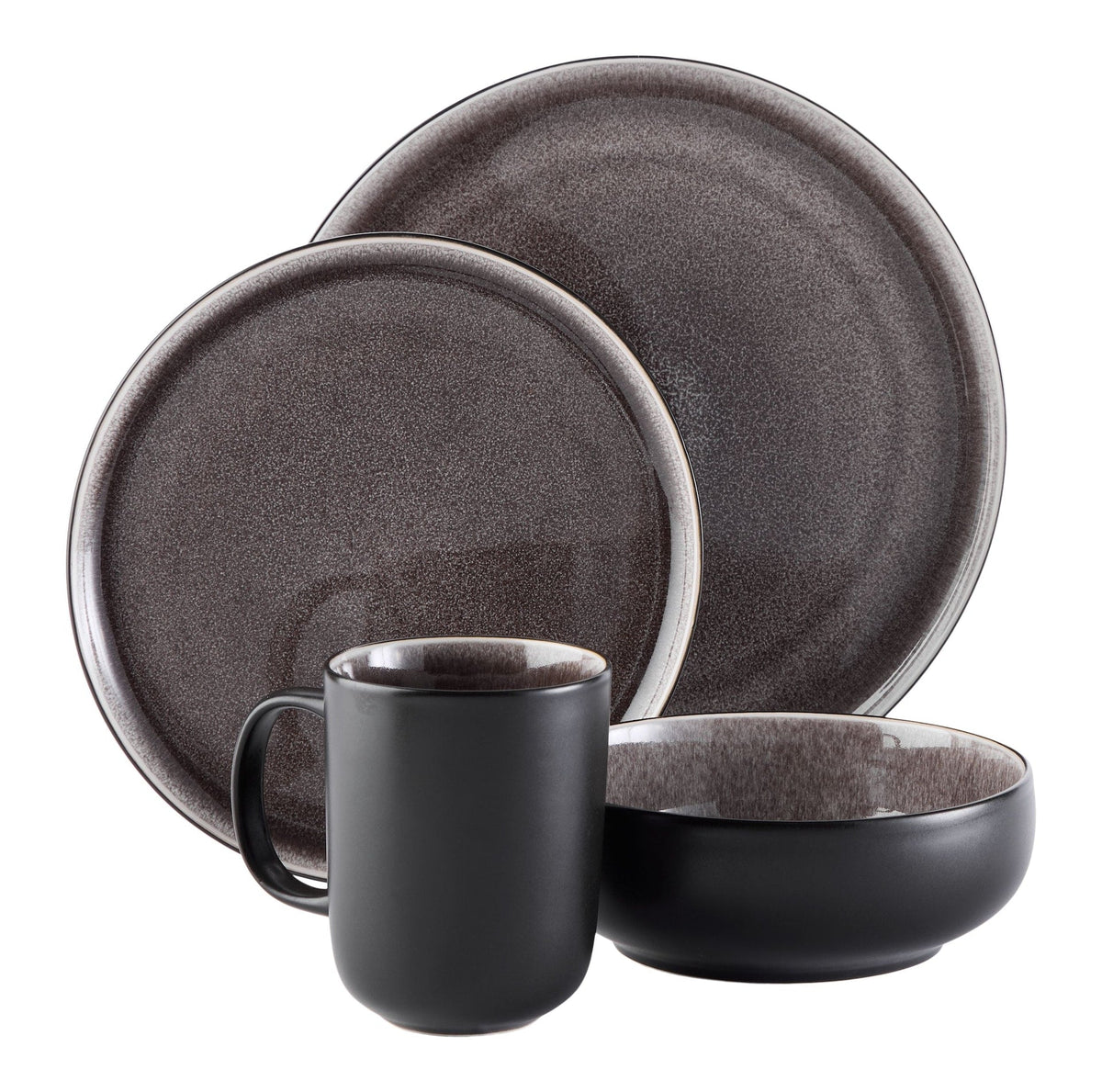 Kenway Stoneware Dinnerware Set, Serves 4, 16-pc, Matte Black & Taupe Reactive Glaze F7G3 - product image 4