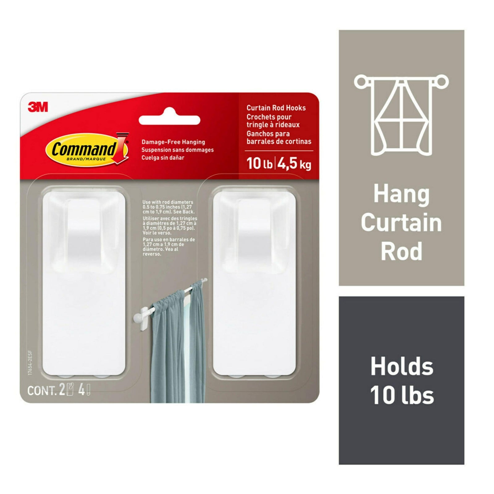 2-Piece 10-lb Matte White Damage Free Curtain Rod Hooks V4S6 - product image 1