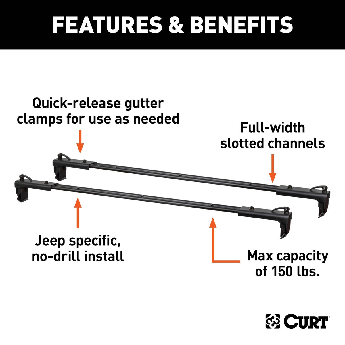18122 Quick-Release Roof Rack Crossbars, Black Steel, Select Wrangler JK S5F6 - product image 6
