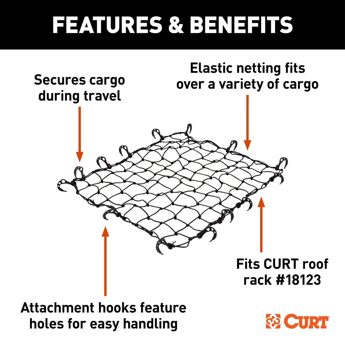 18218 Elastic Cargo Net with Hooks for Roof Basket, 44 x 36-in J8J3 - product image 6