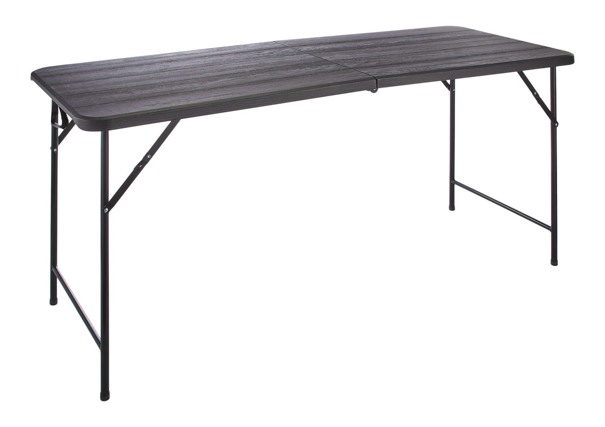 Woodgrain Folding Table, Plastic/Steel, Black, 6-ft N2U2 - product image 1