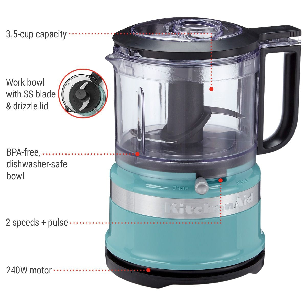 Compact 3.5 Cup Food Chopper/Mini Food Processor with Dishwasher Safe Parts, Aqua Sky R7Z8 - product image 4