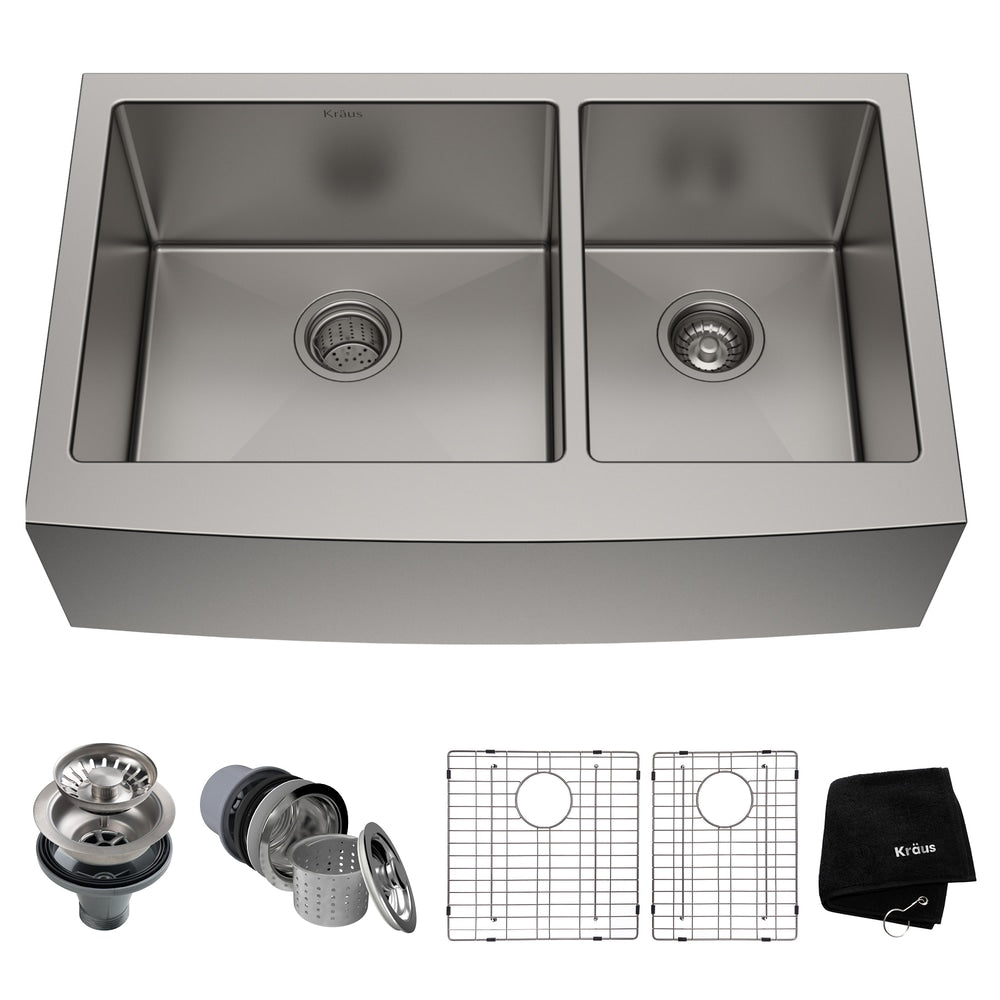 Standard PRO Apron Front Farmhouse Stainless Steel Double Bowl Kitchen Sink, 33x21x10-in H5S9 - product image 1