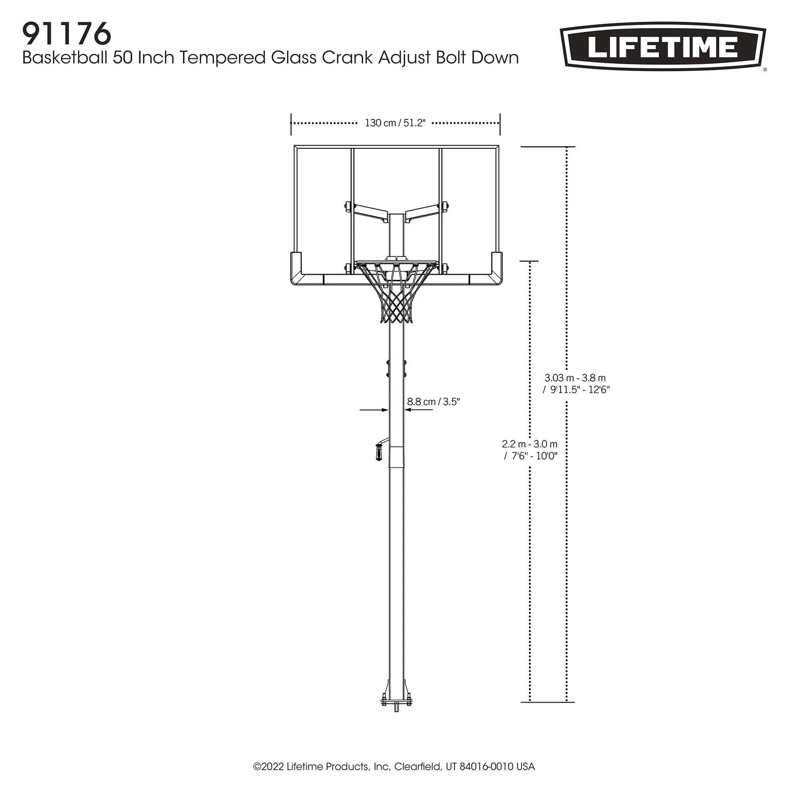 In-Ground Crank Adjust Bolt Down Outdoor Basketball Hoop, 50-in I5D5 - product image 5