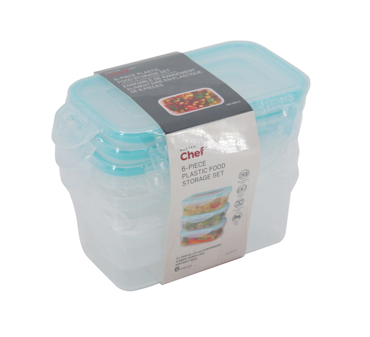 Plastic Food Storage Container Set with Snap Lid, 500-mL, 6-pc O6I0 - product image 1