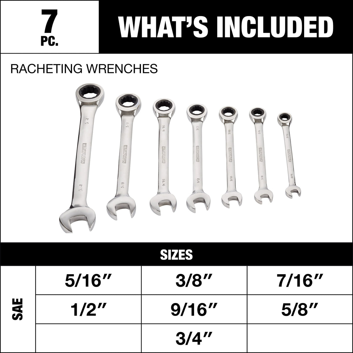 Ratcheting Wrench Set, SAE, Nickel-Chrome Plating, 7-pc N5J9 - product image 8