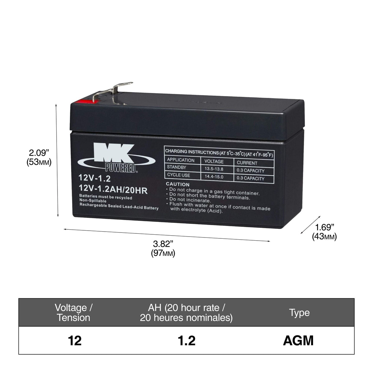 Battery 12-Volt 1.2 Ah SLA Battery, F1 Terminal B2I6 - product image 1