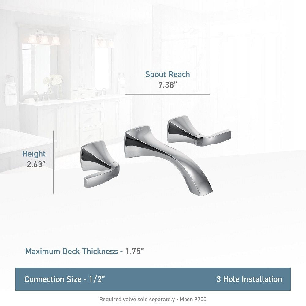 Voss Two-Handle Wall Mount Bathroom Faucet Trim Kit (Valve Required), Chrome V0K0 - product image 2