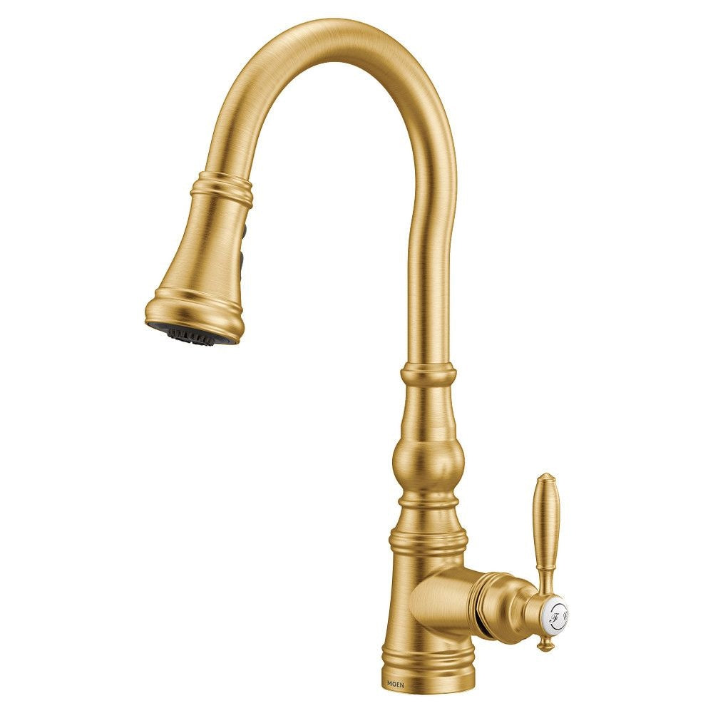 Weymouth Single Handle High Arc Pull Down Sprayer Kitchen Faucet with Power Boost, Brushed Gold J0X0 - product image 1