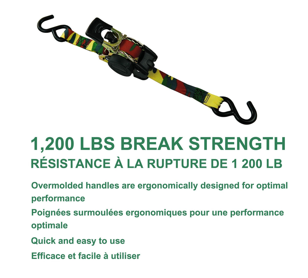 1,200-lb Retractable Camo Ratchet Tie Down Straps, 1-in x 10-ft, 2-pk M1F3 - product image 6