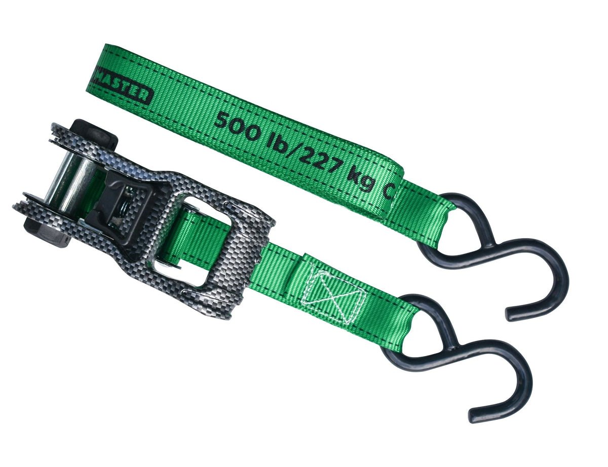 1,500-lb Carbon Ratchet Tie Downs, Weatherproof, 1-in x 14-ft, 4-pk, Green S2W1 - product image 5