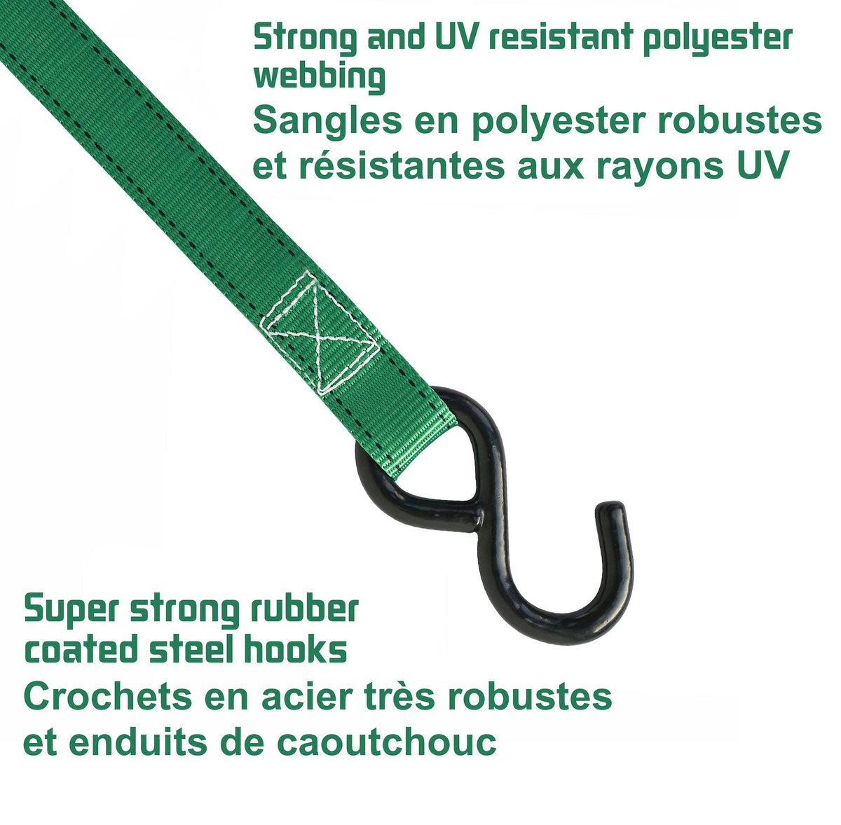 1,500-lb Ratchet Tie Down, with Padded D-Handle, 1-in x 14-ft, 4-pk, Green U9U5 - product image 6