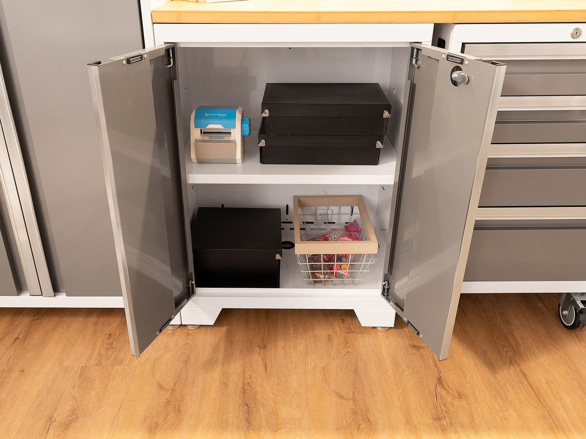 Bold 3.0 Series All-in-One Lockable Steel Garage Cabinetry Set with Stainless Steel Top, White/Platinum, 48-in x 18-in x 76.75-in, 5-pc W7G2 - product image 3