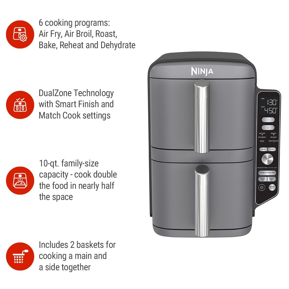 DoubleStack XL Multi-Rack Air Fryer with 2 Baskets & 6 Functions, 10-qt I0T0 - product image 4