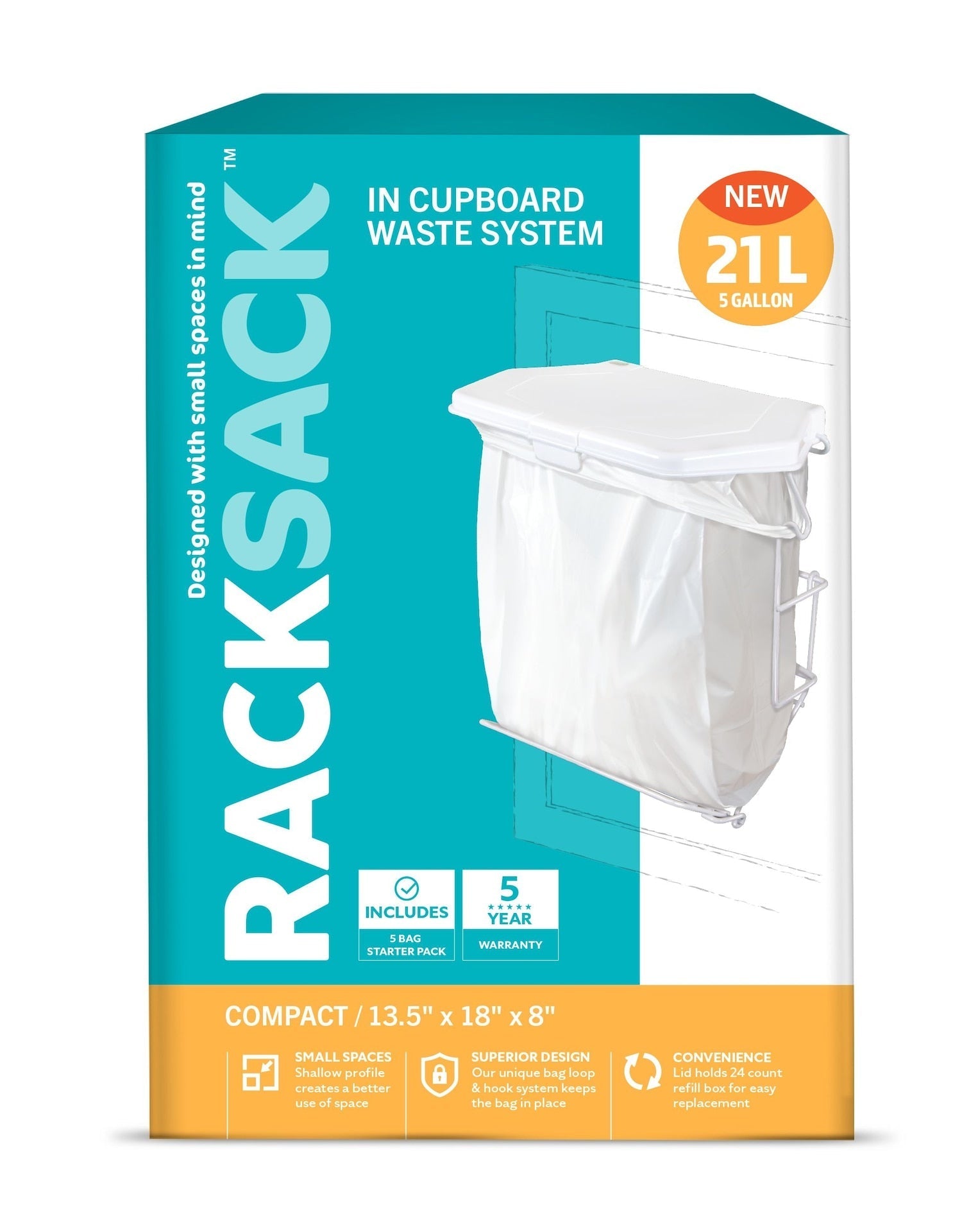Rack Sack Expandable Kitchen Garbage Bag Holder, Fits 15-L or 21-L bags, Includes 5 bags M5B6 - product image 3
