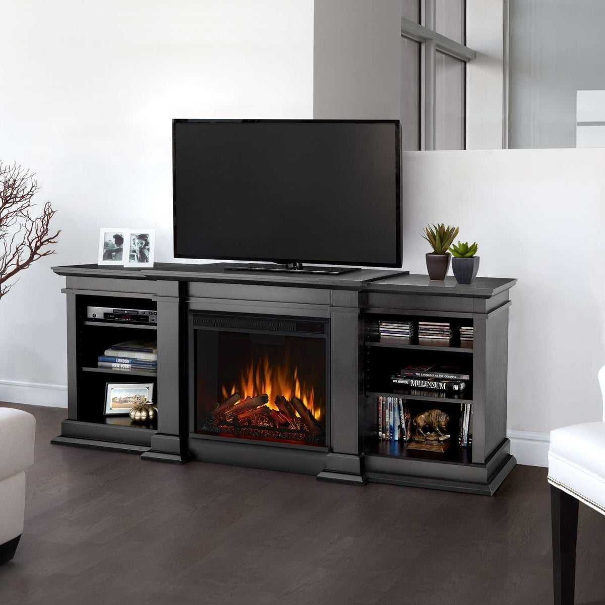 Flame Fresno Media Indoor Electric Fireplace TV Stand, 72-in, 1500W, Black Y1L2 - product image 7