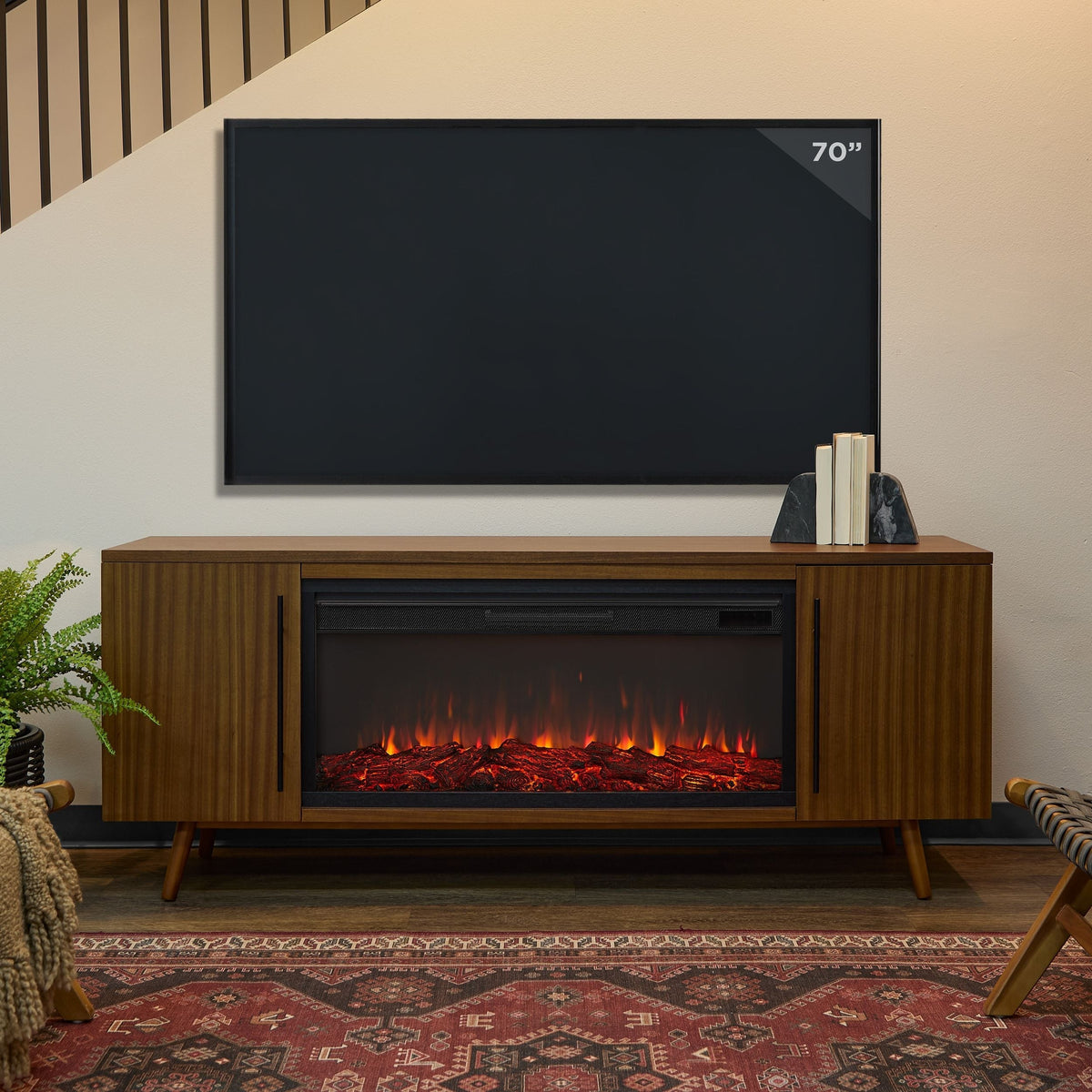Flame Morris Media Indoor Electric Fireplace TV Stand, 72-in, 1500W, Includes Remote Control & Firebox, Vintage Black Maple U7H1 - product image 5