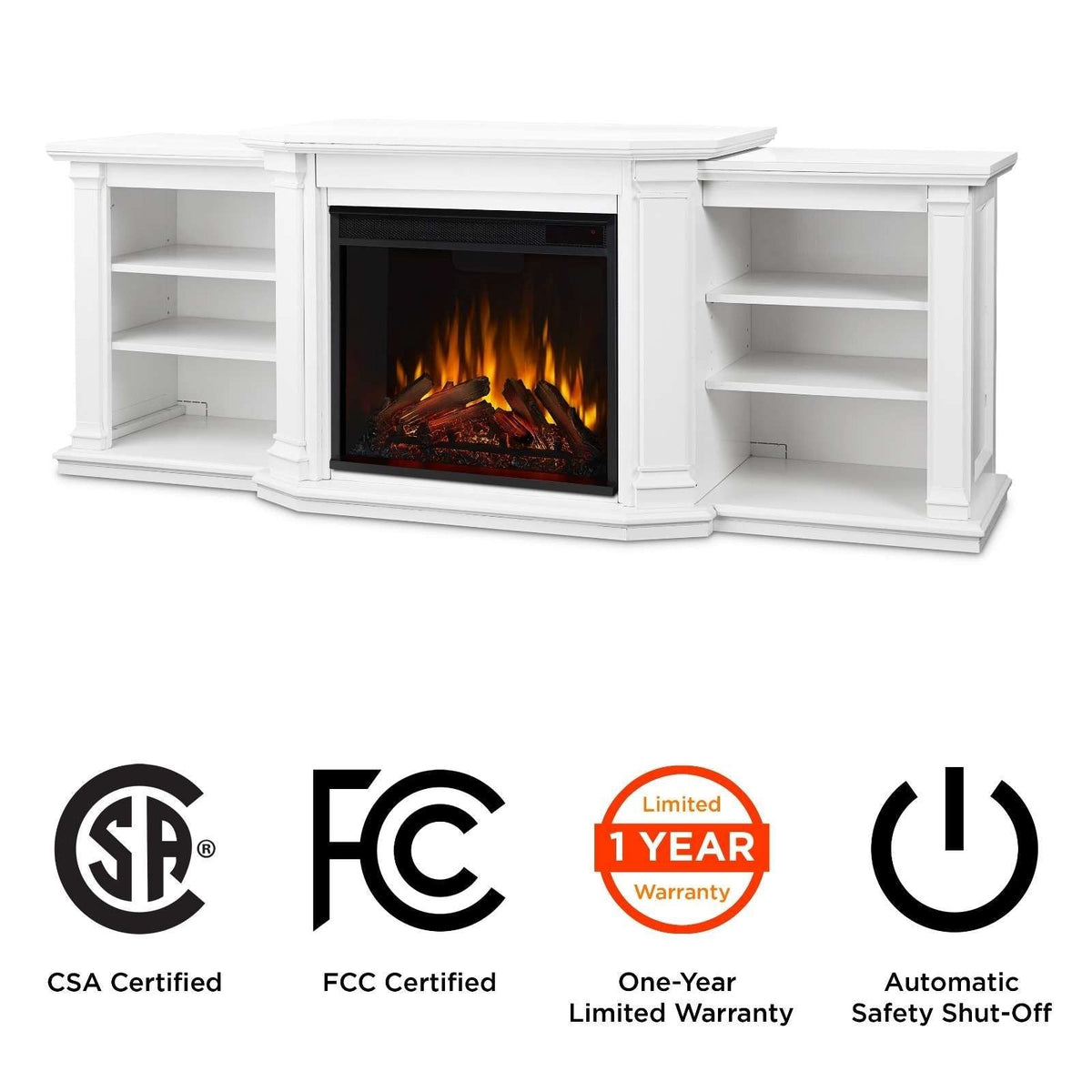 Flame Valmont Media Indoor Electric Fireplace TV Stand, 74-in, 1500W, Includes Remote Control & Firebox, White V4Z7 - product image 7