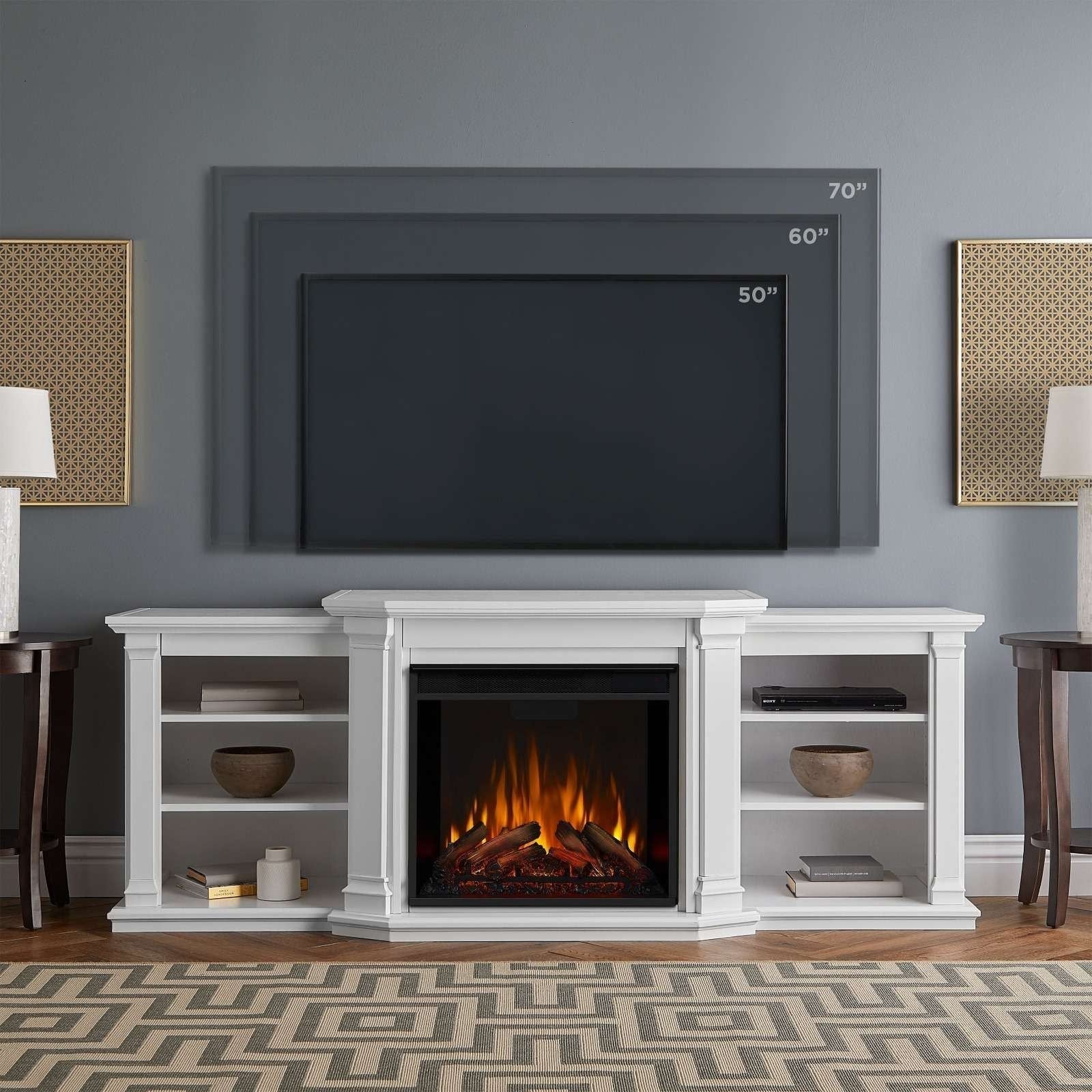 Flame Valmont Media Indoor Electric Fireplace TV Stand, 74-in, 1500W, Includes Remote Control & Firebox, White V4Z7 - product image 8