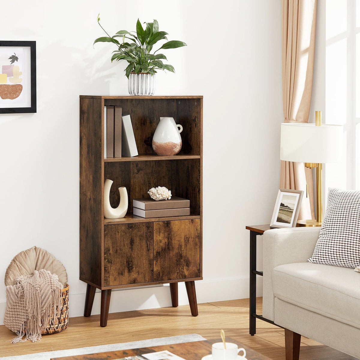 Home 3-Tier Rustic Brown Retro Cabinet with Steel Frame R1P8 - product image 4