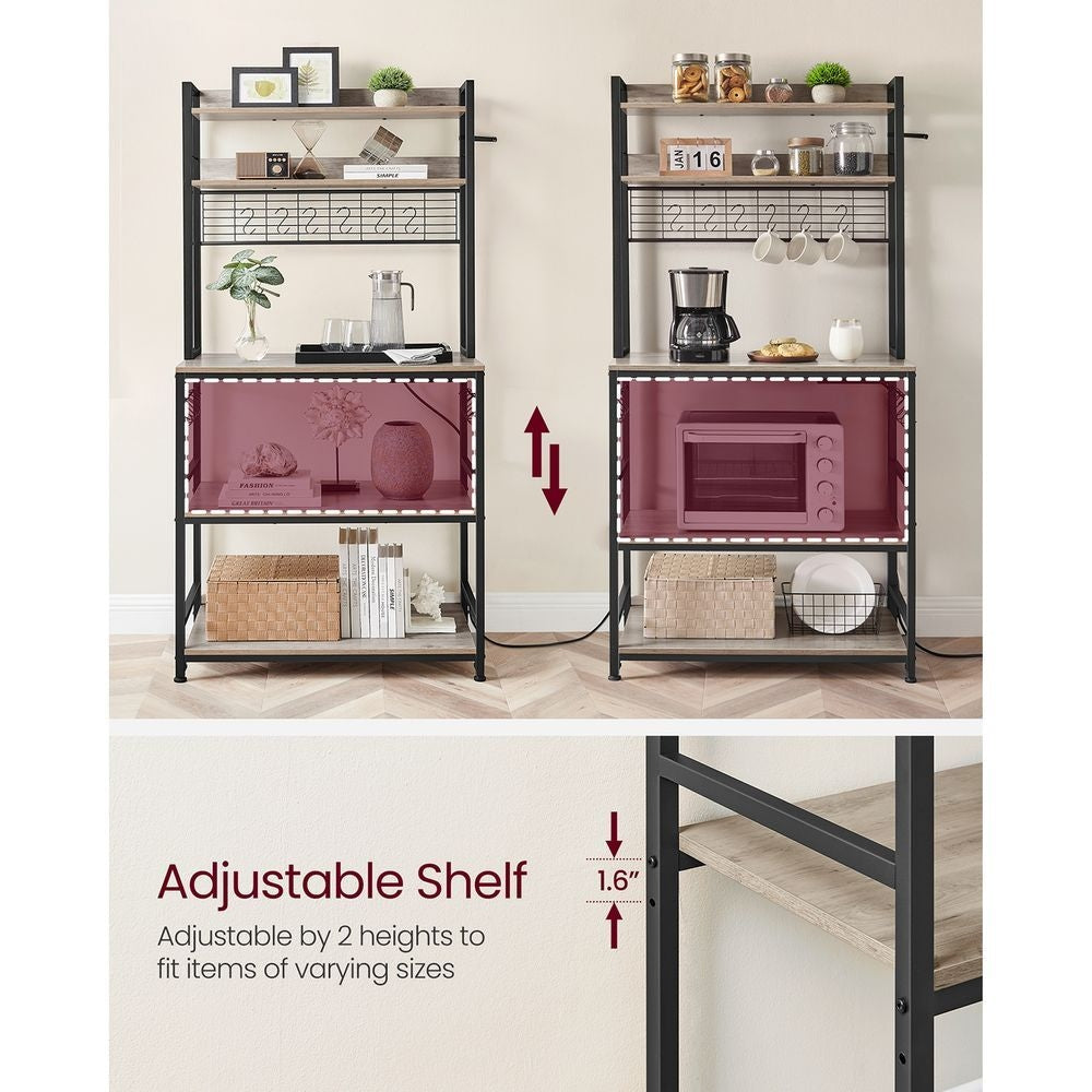 Home 5-Shelf Grey Baker's Rack with 4 AC Outlets L4Y1 - product image 4