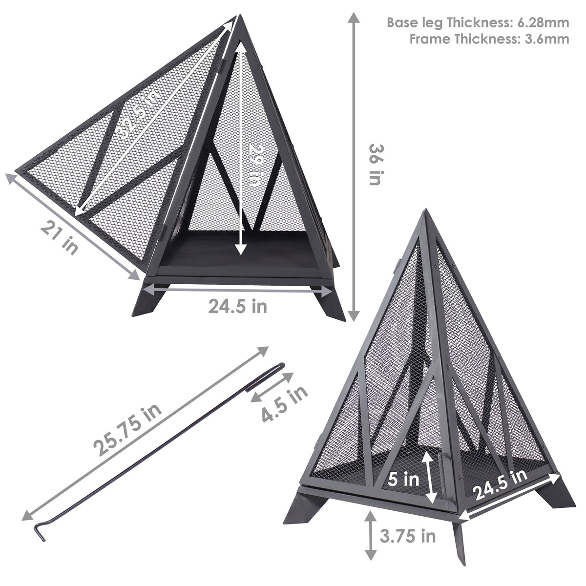 Decor Majestic Pyramid Steel Fire Pit, Black J8M5 - product image 6