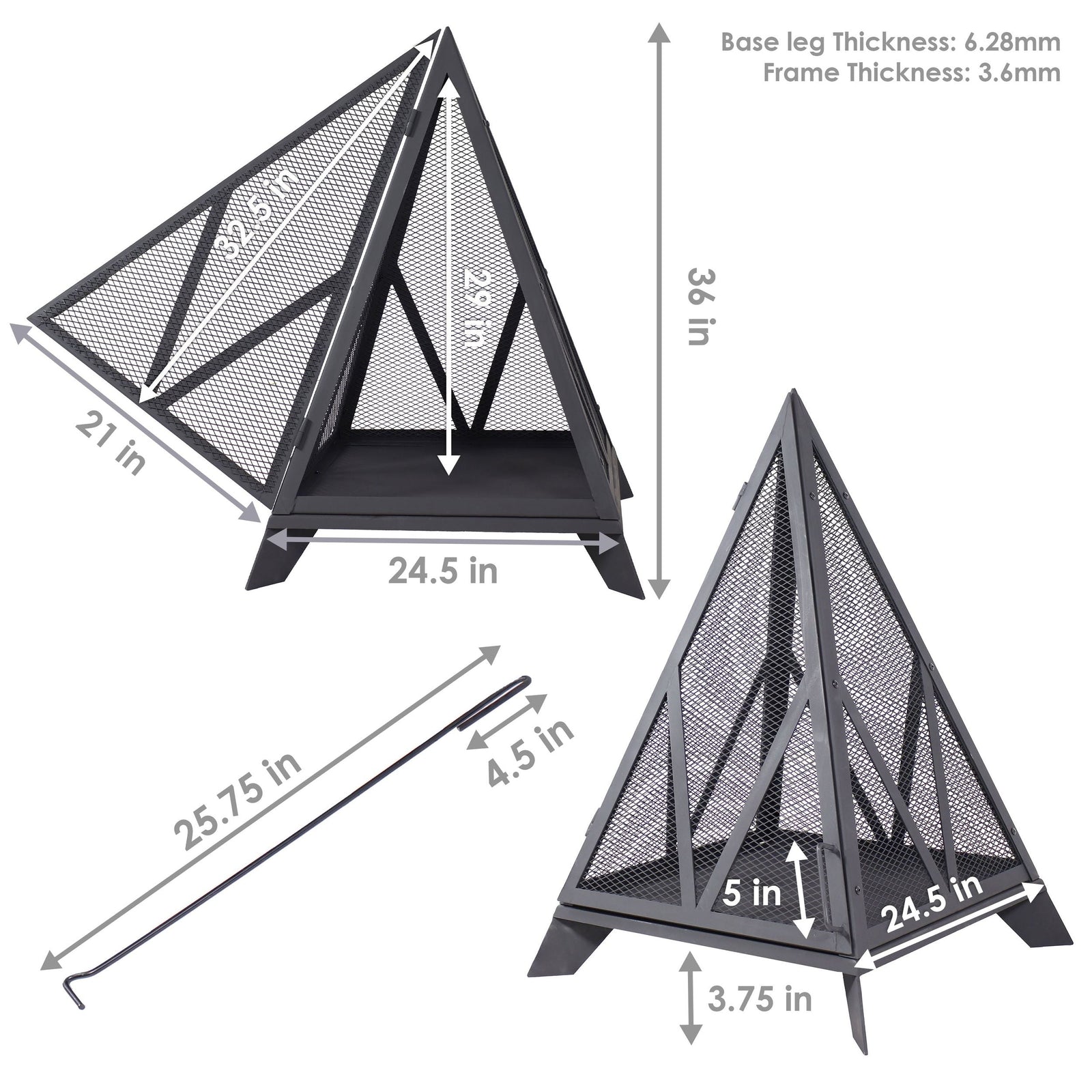 Decor Majestic Pyramid Steel Fire Pit, Black M8Q9 - product image 6