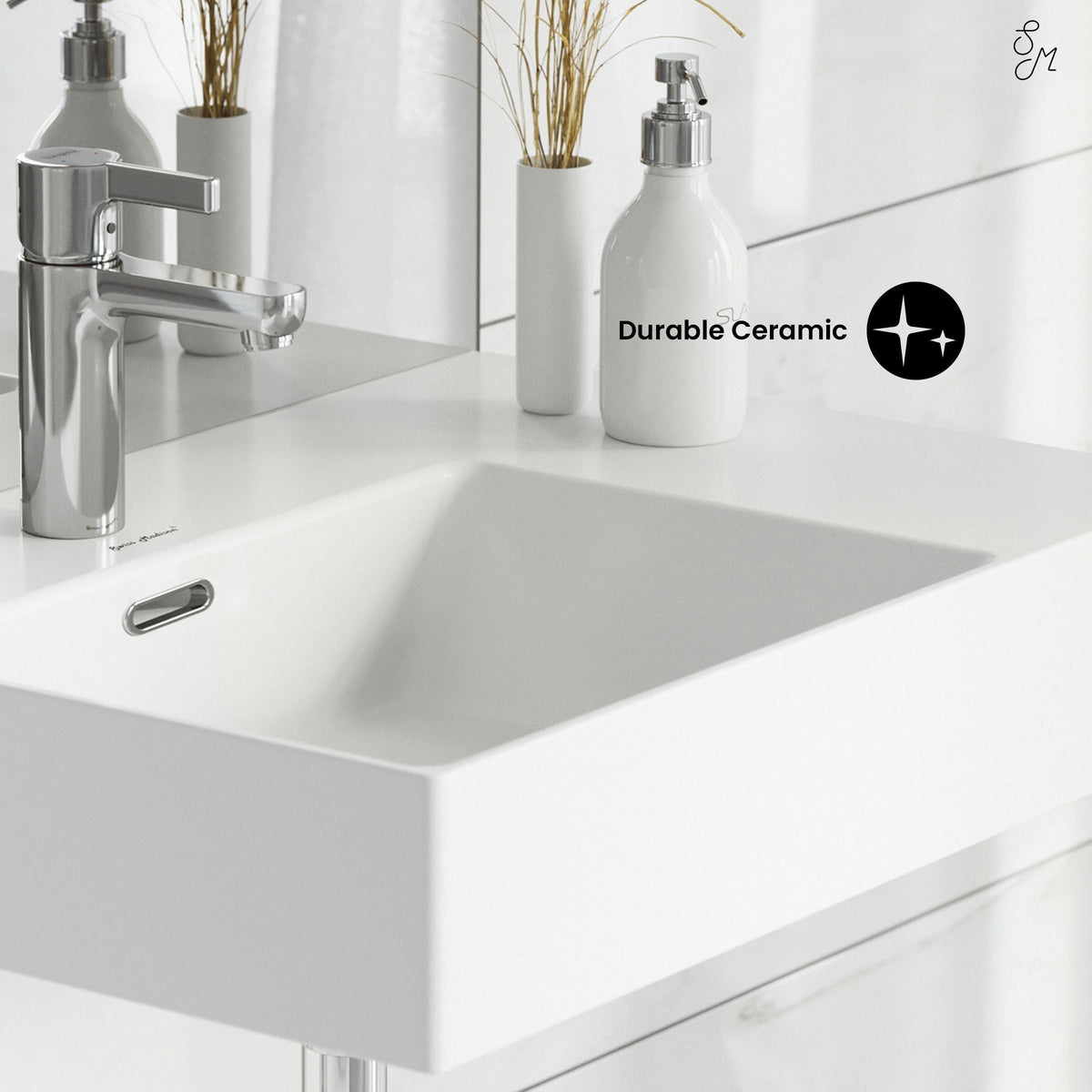 St. Tropez Ceramic Wall Hung Sink with Left Side Faucet Mount, 24-in x 18-in J8J6 - product image 3