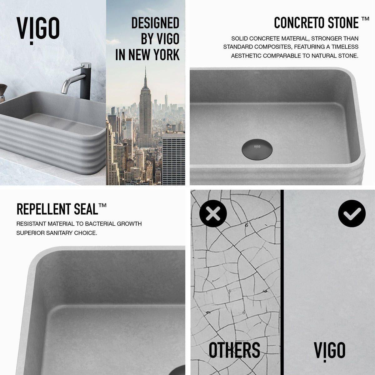 Cadman ConcretoStone 18-in Deep Grey Bathroom Sink/Basin with Rectangular Fluted Vessel A3C5 - product image 2