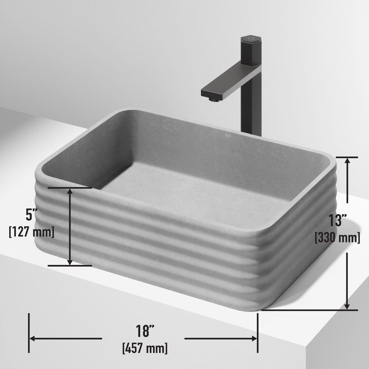 Cadman ConcretoStone 18-in Deep Grey Bathroom Sink/Basin with Rectangular Fluted Vessel A3C5 - product image 3