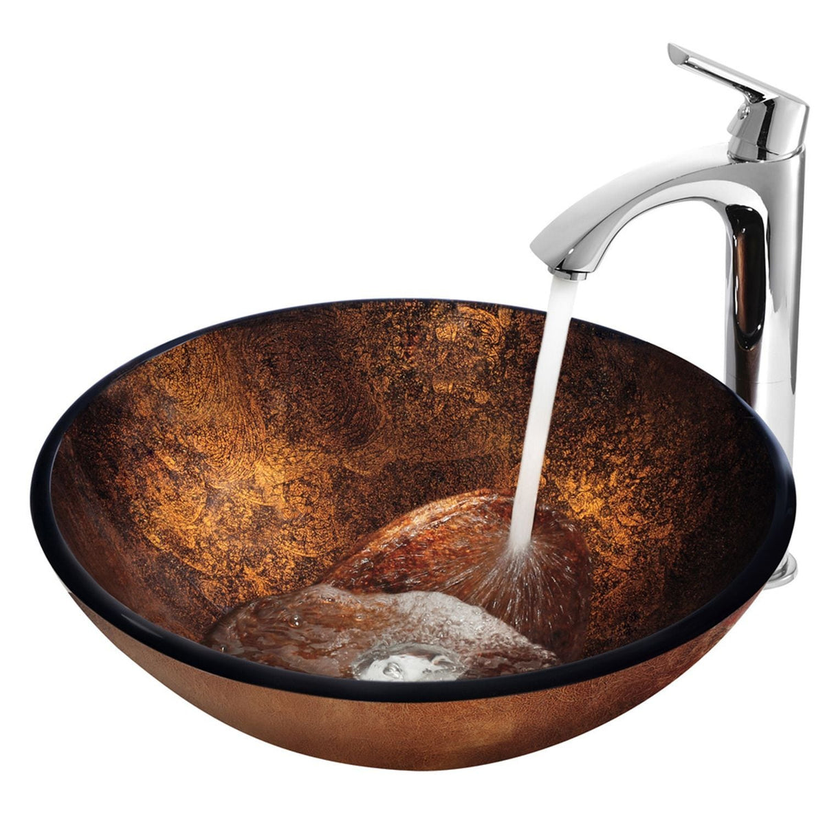 Glass Russet Brown Bathroom Sink/Basin Set with Linus Faucet and Round Vessel T6J2 - product image 3