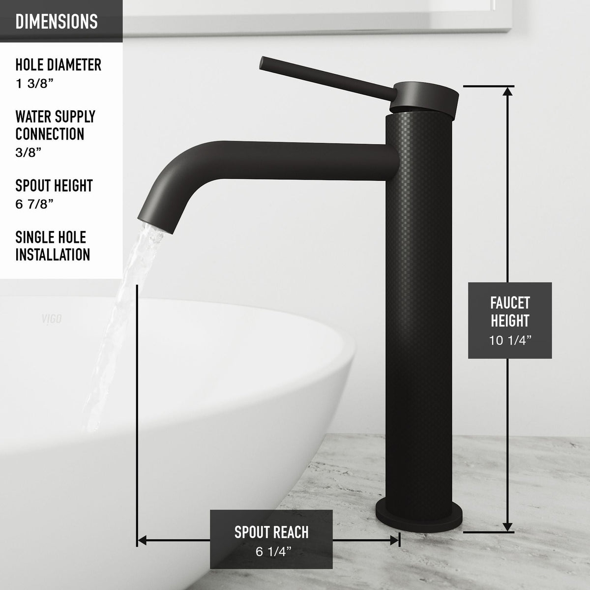 Lexington Single Handle Vessel Sink Bathroom Faucet with cFiber© Body, Matte Black D6B6 - product image 6