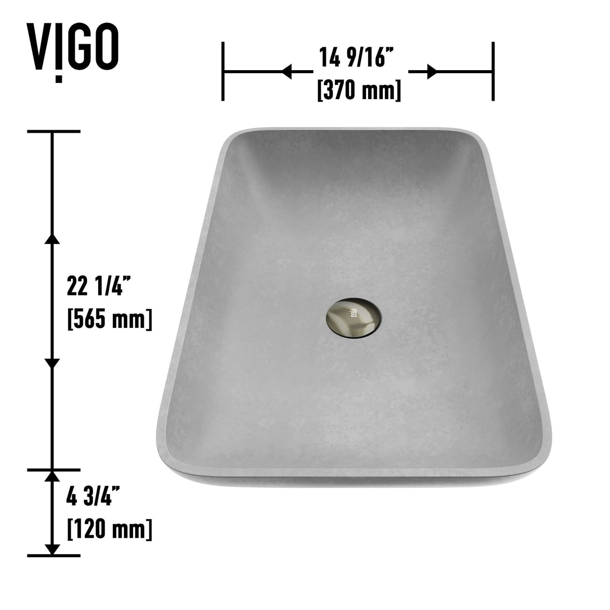 Lorca ConcretoStone Grey Bathroom Sink/Basin Set with Gotham Faucet and Rectangular Vessel S4D2 - product image 5