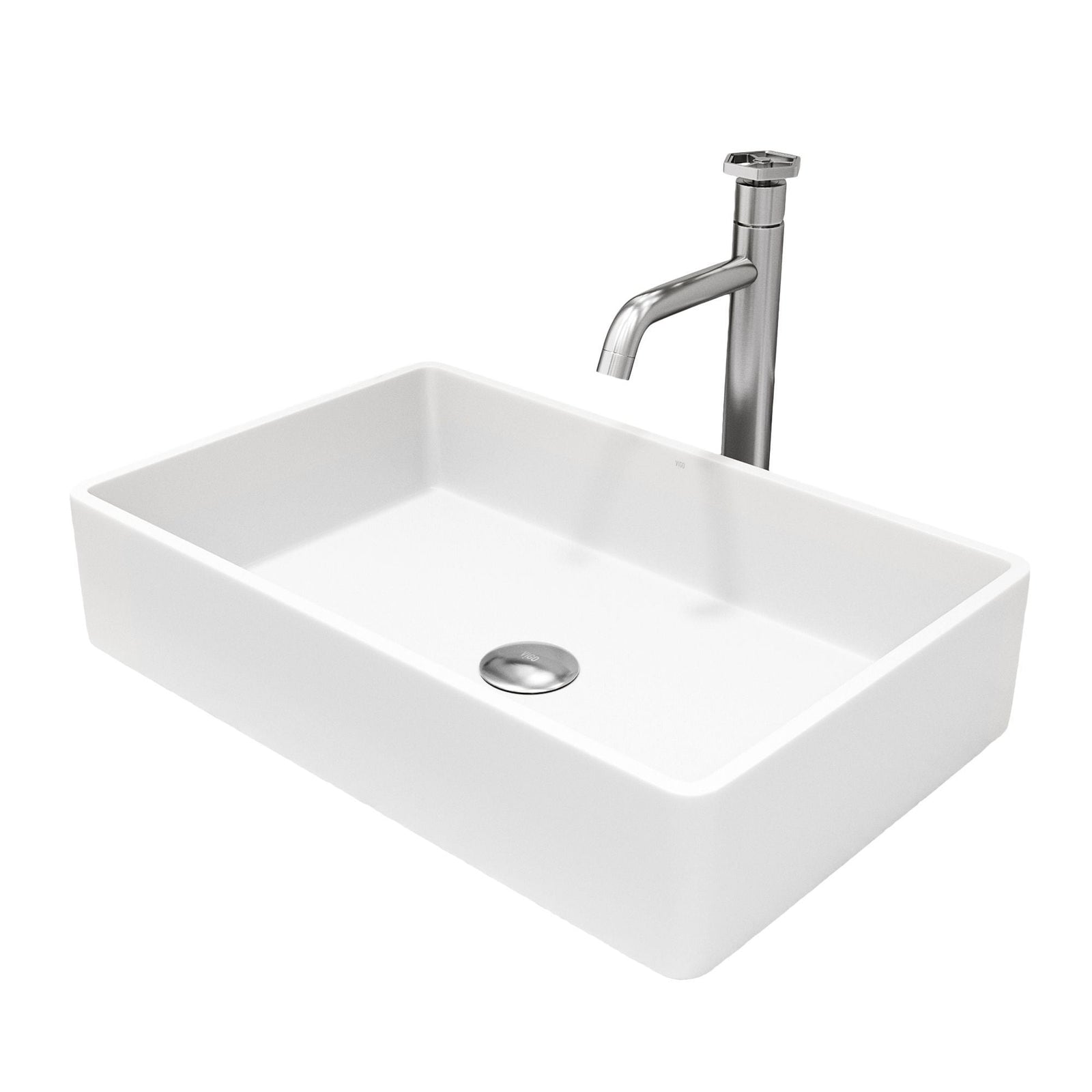 Magnolia MatteStone White Bathroom Sink/Basin Set with Ruxton Faucet and Rectangular Composite Vessel Z7J2 - product image 1