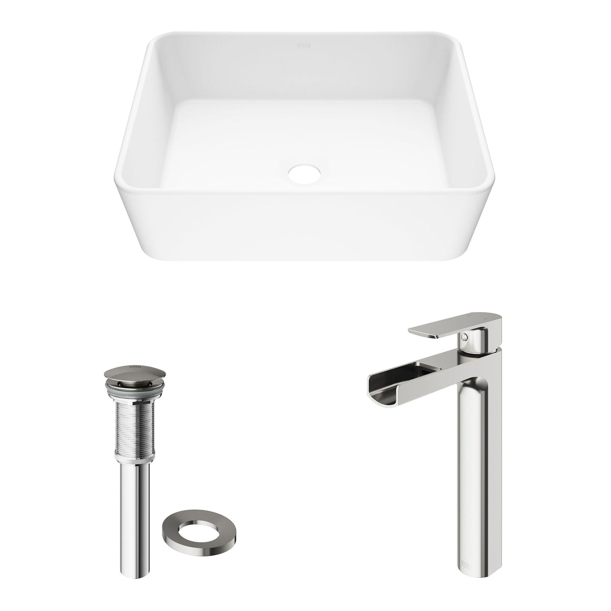 Marigold MatteStone Matte White Bathroom Sink/Basin Set with Amada Faucet and Rectangular Composite Vessel H7K4 - product image 2