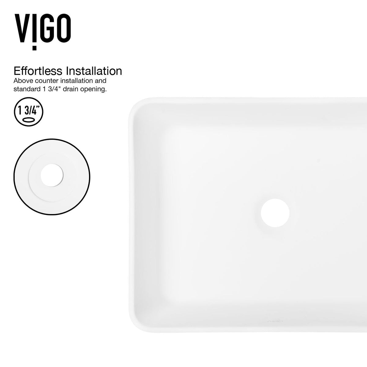 Marigold MatteStone Matte White Bathroom Sink/Basin Set with Amada Faucet and Rectangular Composite Vessel H7K4 - product image 3