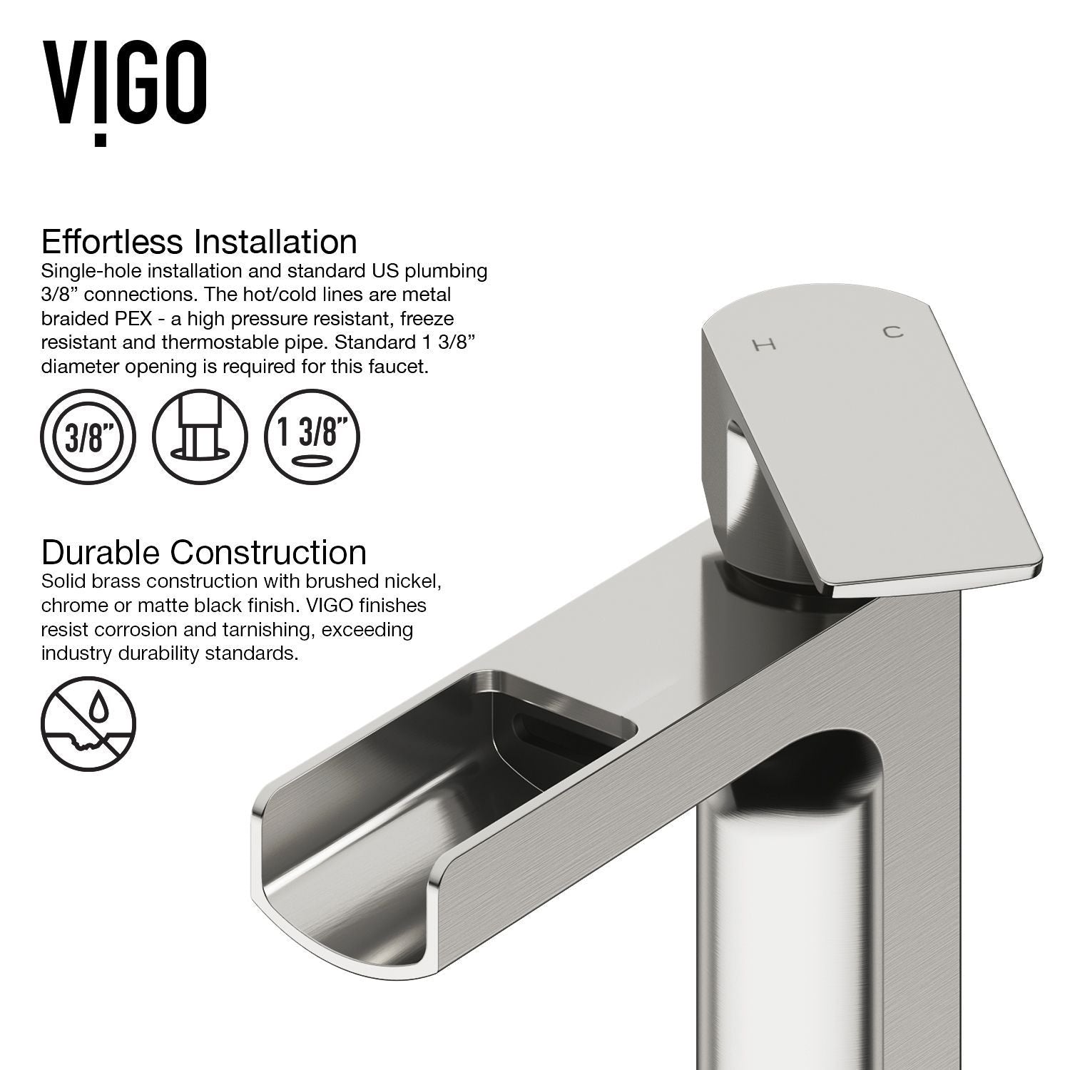 Marigold MatteStone Matte White Bathroom Sink/Basin Set with Amada Faucet and Rectangular Composite Vessel H7K4 - product image 7
