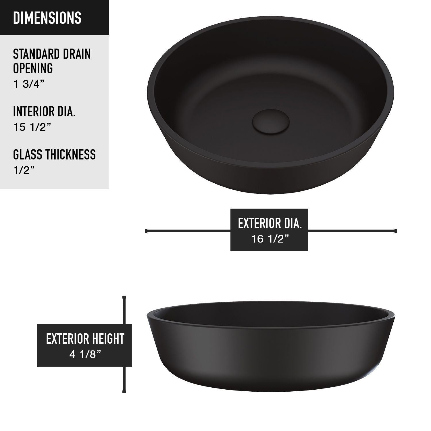 Modus Glass Round Vessel Bathroom Sink/Basin with Rounded Edges & Deep Bowl, Black B9D0 - product image 5