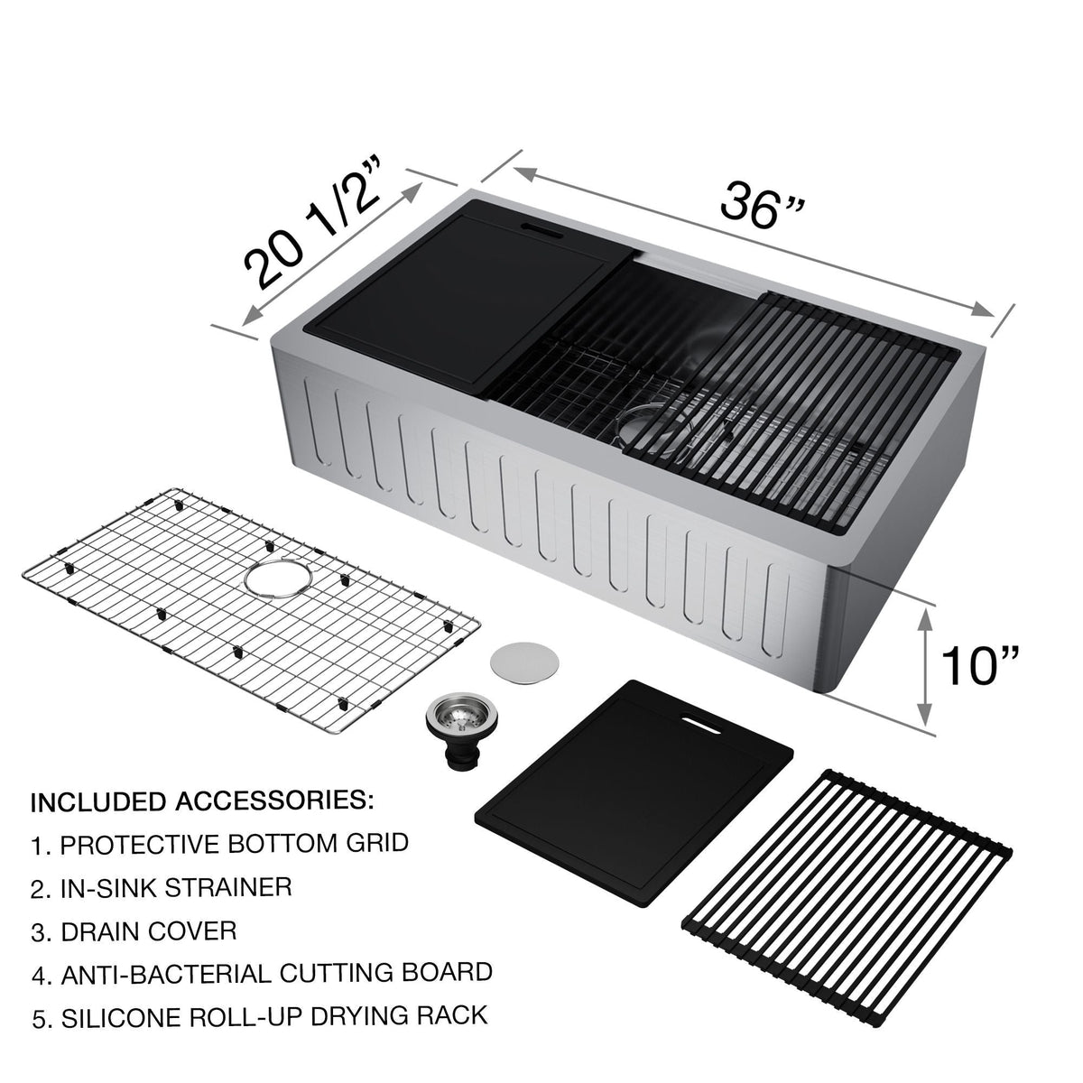 Oxford Single Farmhouse Kitchen Sink, 36-in x 21-in J1X2 - product image 3