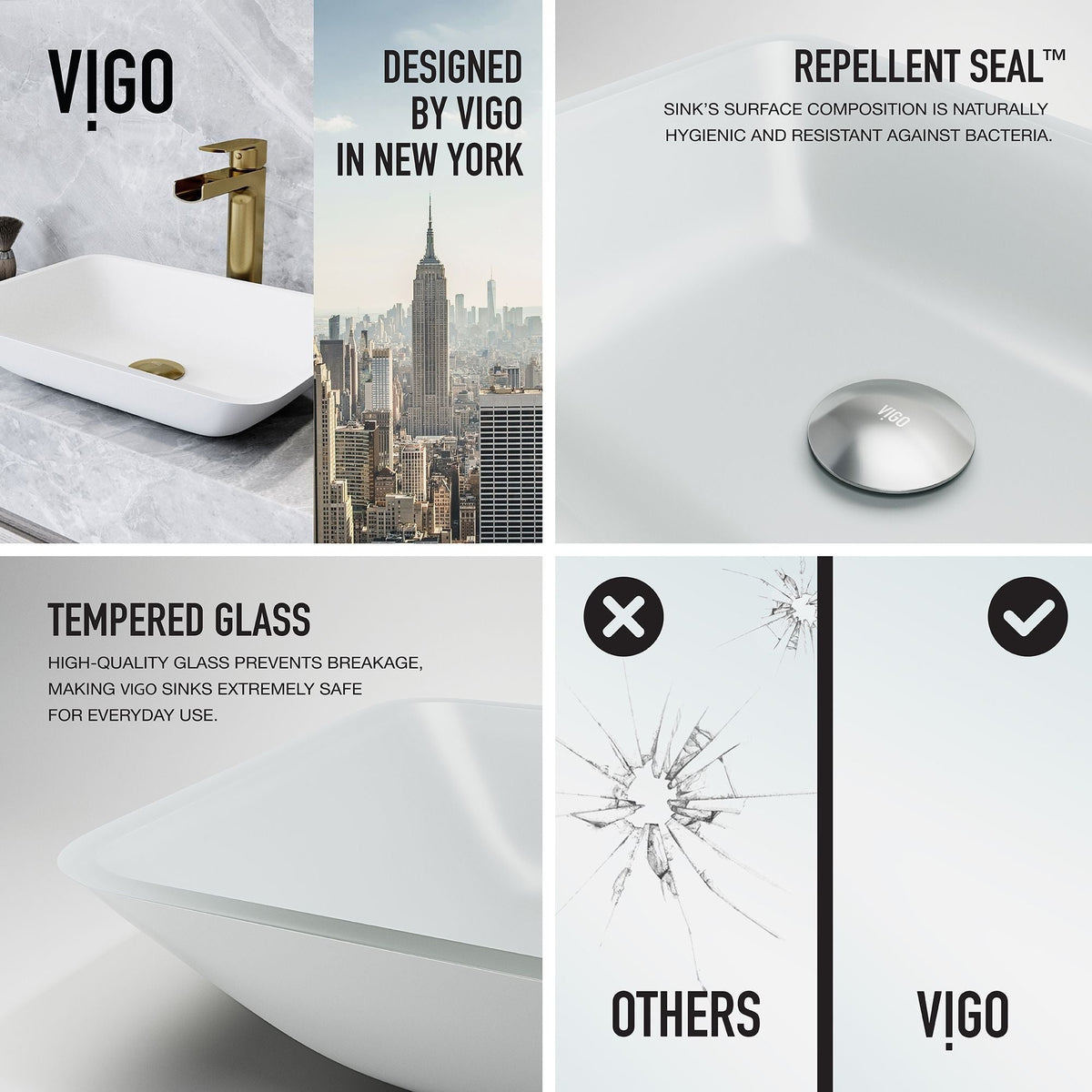 Sottile MatteShell White Bathroom Sink/Basin Set with Amada Faucet and Glass Rectangular Vessel A1R1 - product image 3