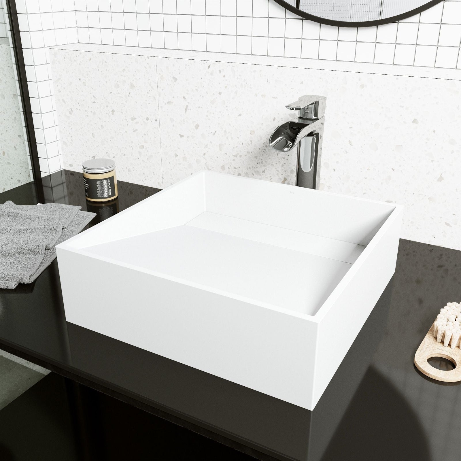Starr Modern MatteStone 15x15-in Deep White Bathroom Sink/Basin with Square Vessel W8B7 - product image 7