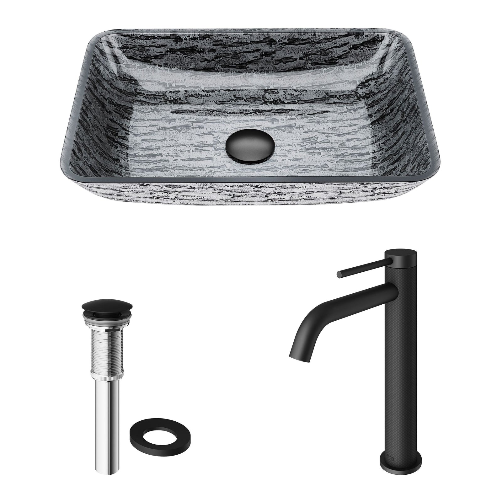 Titanium Glass Slate Grey Bathroom Sink/Basin Set with Lexington Faucet and Rectangular Vessel Z1Q8 - product image 2